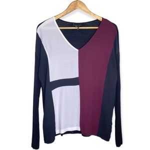 i Jeans By Buffalo Black White Maroon Colorblock V-Neck Top Size Small